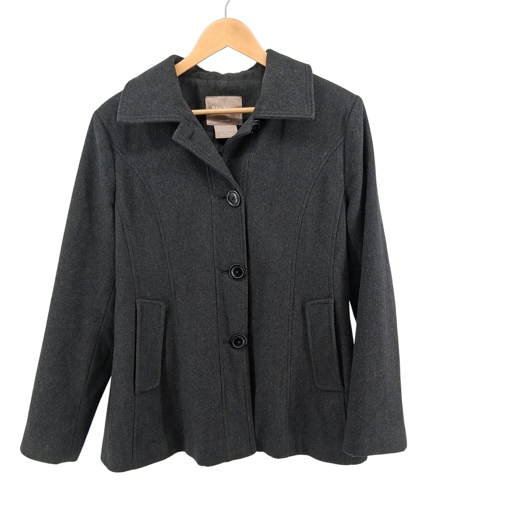 White Stag Wool Blend Blazer Jacket Charcoal Gray Career Office‎ Button Front L